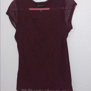 INC Burgundy Mesh sleeves blouse